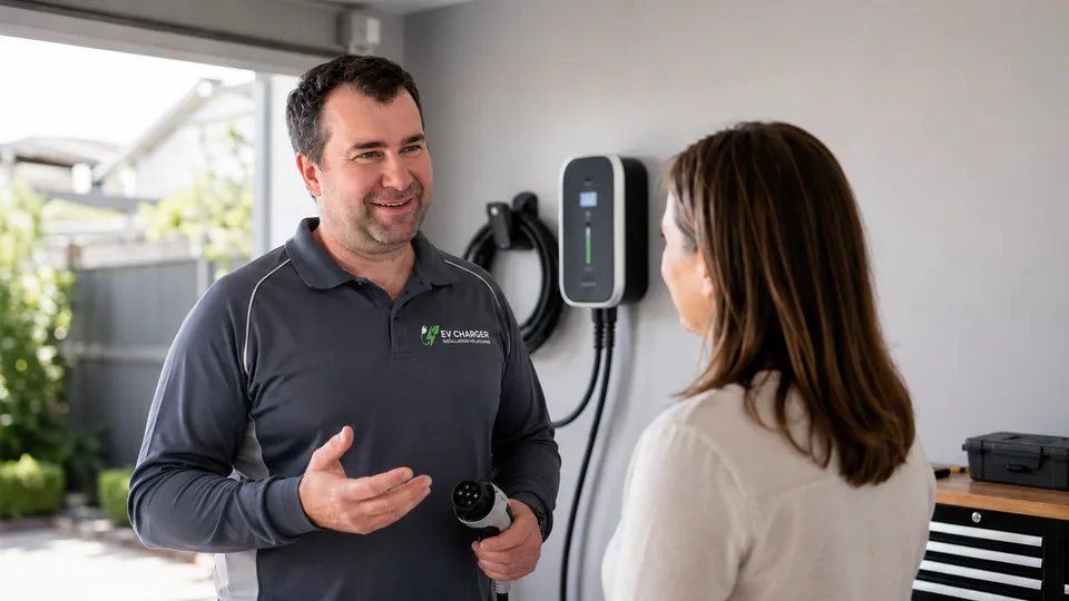 Electrician discussing a home EV charger installation
