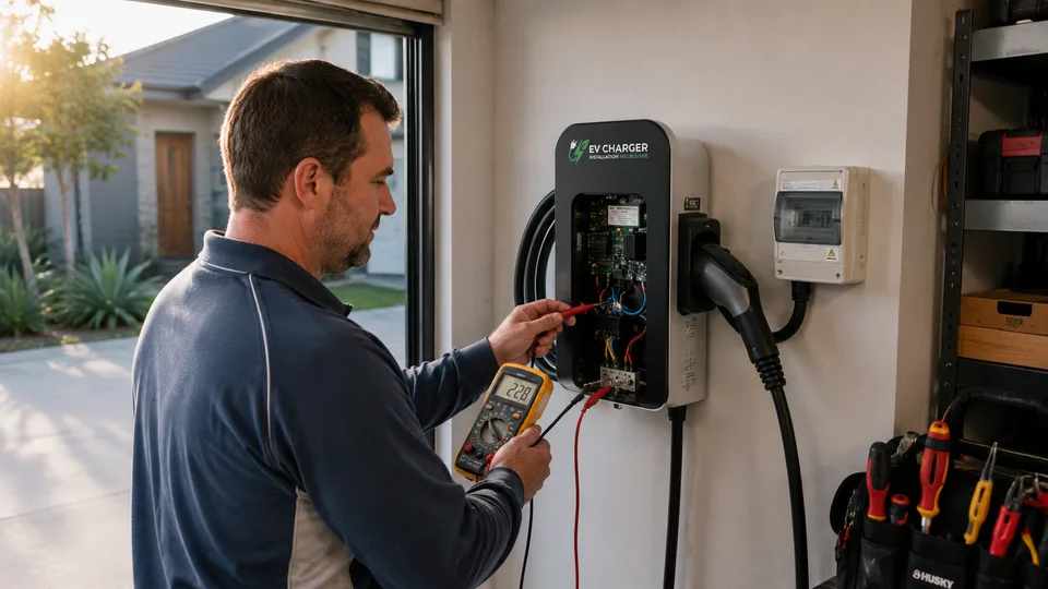 Electrician testing a home EV charger