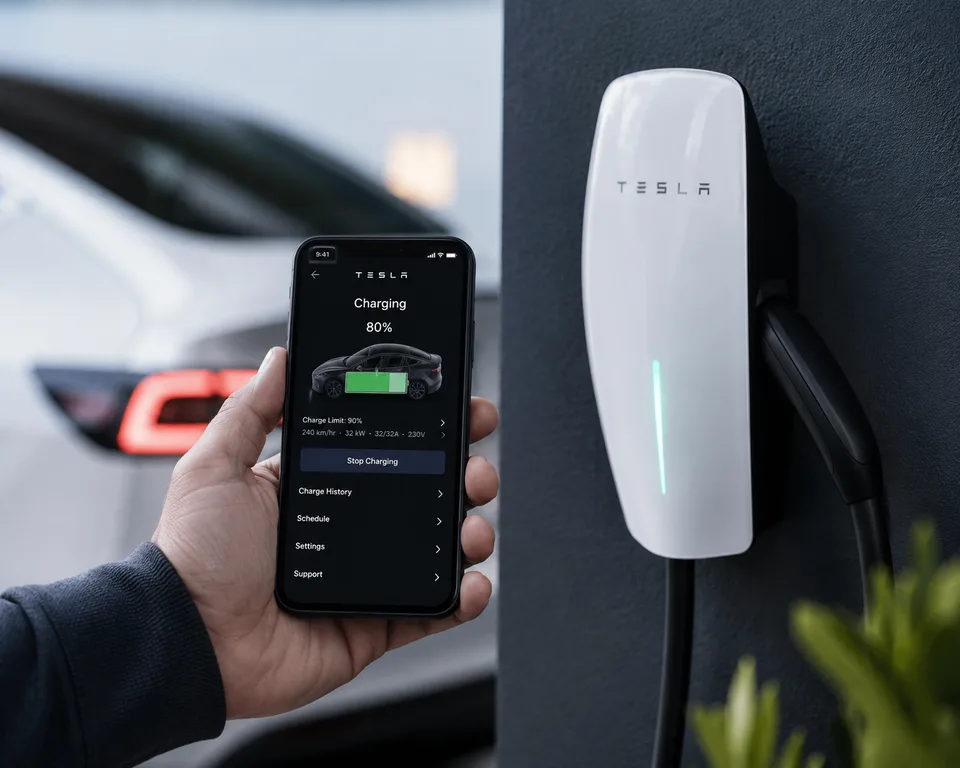 Tesla charging controls on a smartphone